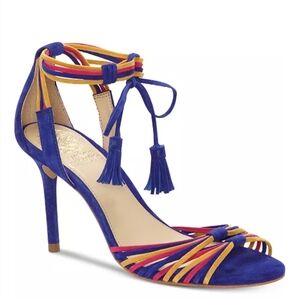 Vince Camuto Blue and Red Heels Elegant Stiletto Sandals